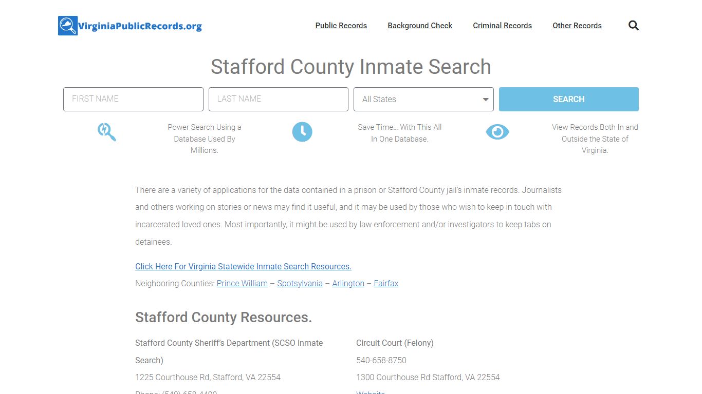 Stafford County Inmate Search - SCSO Current & Past Jail Records